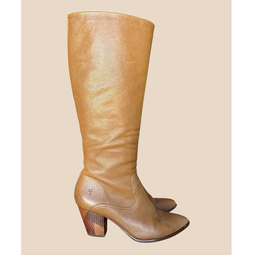 Frye Reed Inside Zip Tall Western Inspired Retro Knee Boots "Patchwork" Heels 7